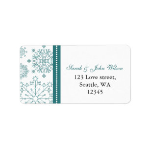 Teal White snowflakes winter wedding Label