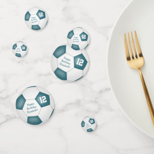 teal white soccer birthday party confetti