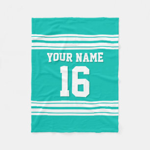 Teal White Sports Jersey Fleece Blanket