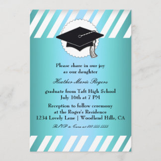 Teal White Striped Graduation Inivitation Invitation