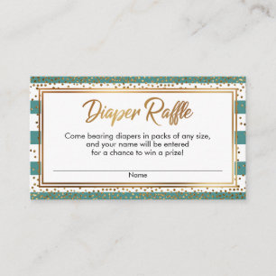 Teal & White Stripes, Confetti Diaper Raffle Cards