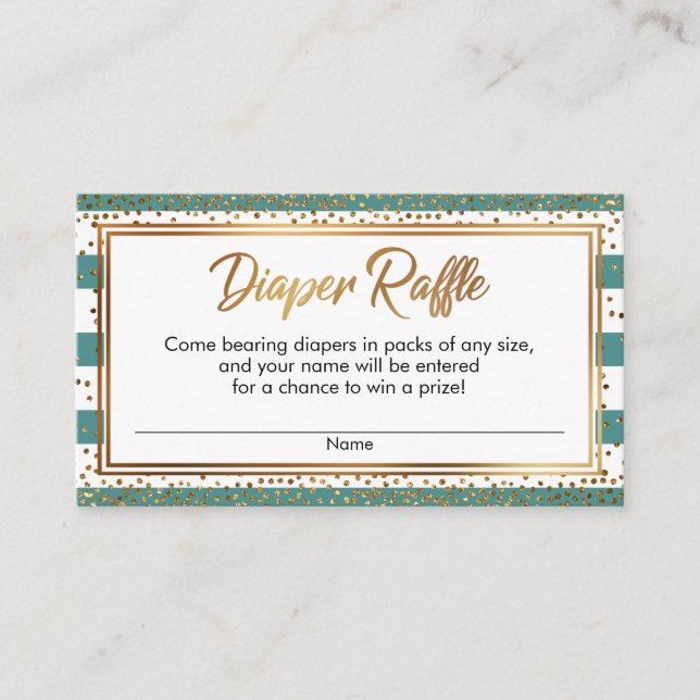Teal & White Stripes, Confetti Diaper Raffle Cards (Front)