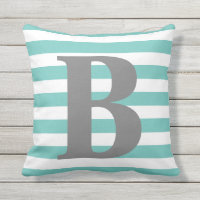 Teal White Stripes Monogram Initial Square