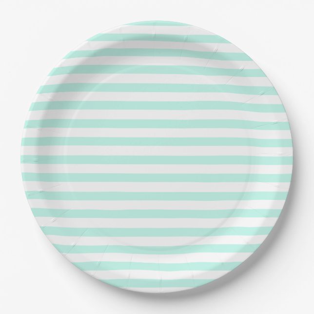 Teal & white stripes - Paper Plates (Front)