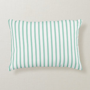 Teal White Stripes Salmon Name Decorative Cushion