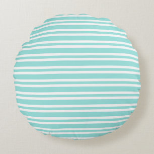 Teal White Stripes Seamless Pattern Round Cushion