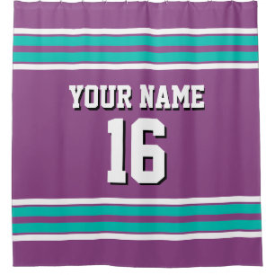 Teal White Stripes Sports Jersey Shower Curtain