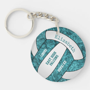 Teal white team colours girls sports volleyball key ring