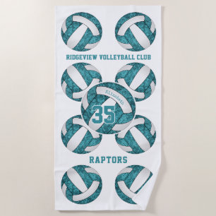 teal white team colours name girly volleyballs beach towel