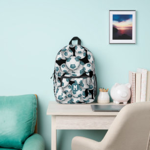 teal white team colours soccer balls pattern printed backpack