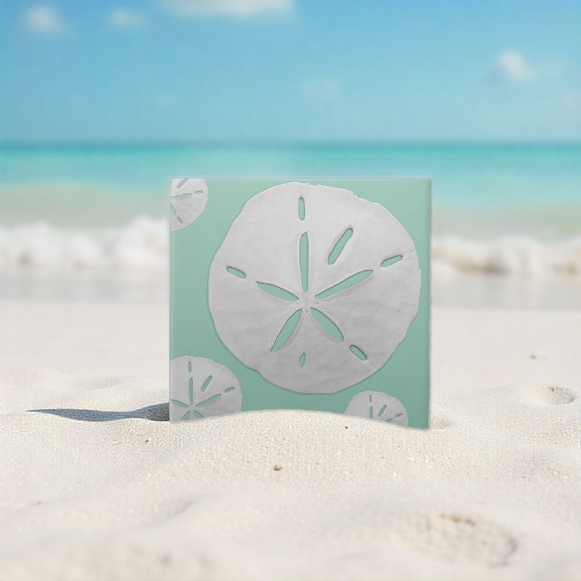 Teal White Tropical Beach Sand Dollar Coastal Tile (Creator Uploaded)