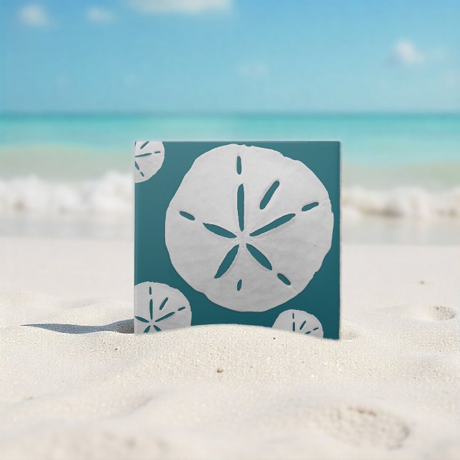 Teal & White Tropical Beach Sand Dollar Tile (Creator Uploaded)