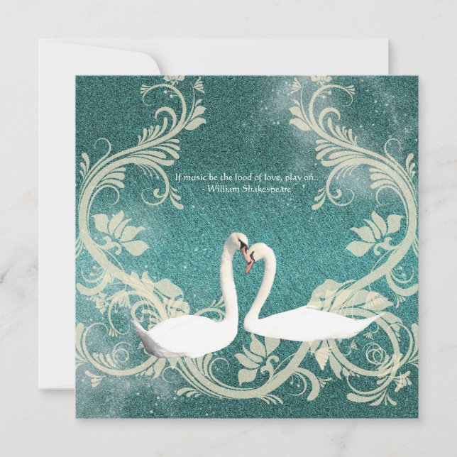 Teal white vintage engagement wedding invitation (Front)
