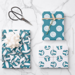 teal white volleyball patterns any occasion wrapping paper sheet