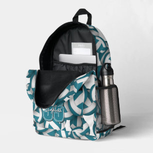 Teal white volleyballs pattern team colours printed backpack