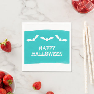 Teal White Watercolor Bats Halloween Napkin