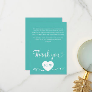 Teal White Wedding heart initials Thank you