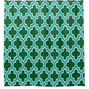 Teal White XL Moroccan #4DS Shower Curtain