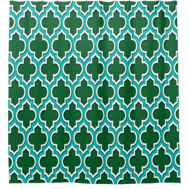 Teal White XL Moroccan #4DS Shower Curtain (Front)