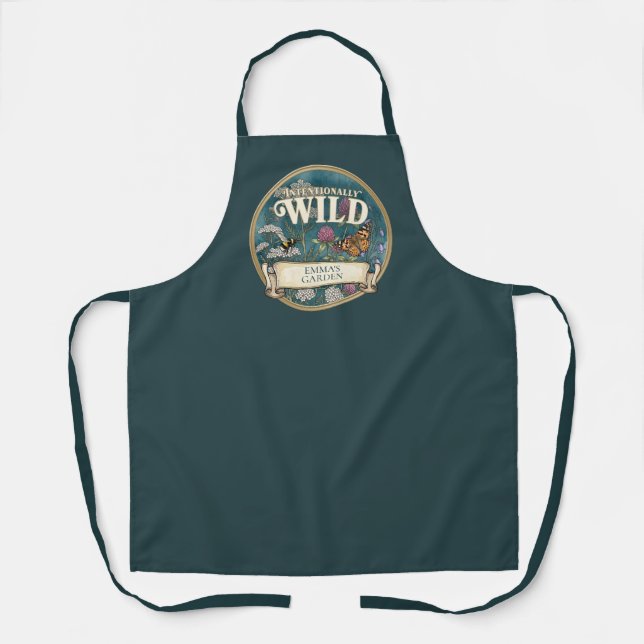 Teal Wild Garden Apron - Custom Pollinator Design (Front)
