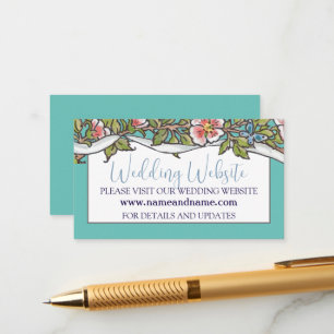 Teal Wildflower Bird Rose Border Wedding Website Enclosure Card