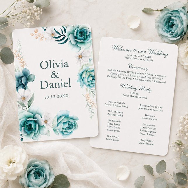 Teal Wildflower Botanical Wedding Program Programme (Teal Wildflower Botanical Wedding Program)