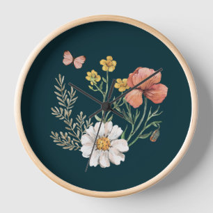 Teal Wildflower Clock