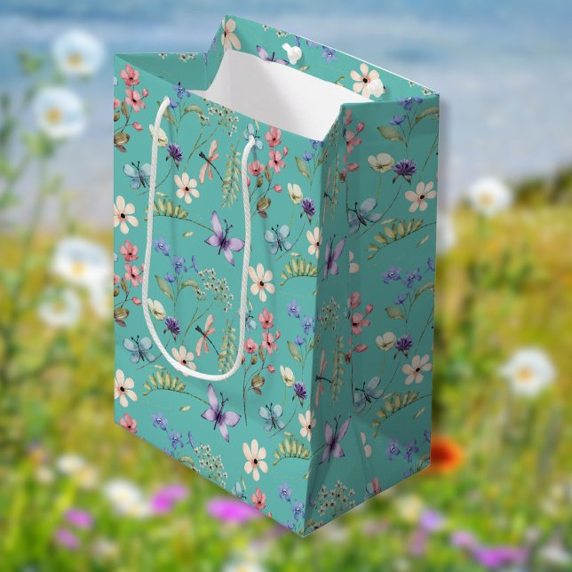 Teal Wildflower Pattern Medium Gift Bag (Creator Uploaded)