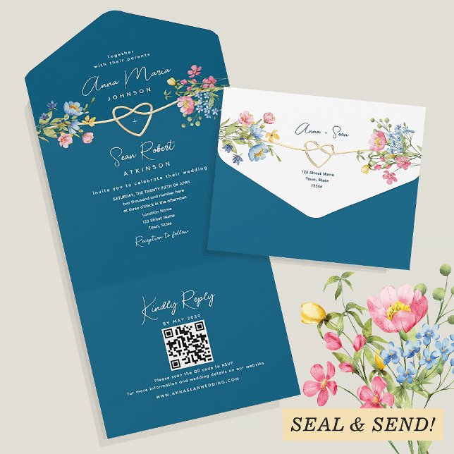 Teal Wildflower Wedding All In One Invitation (Creator Uploaded)