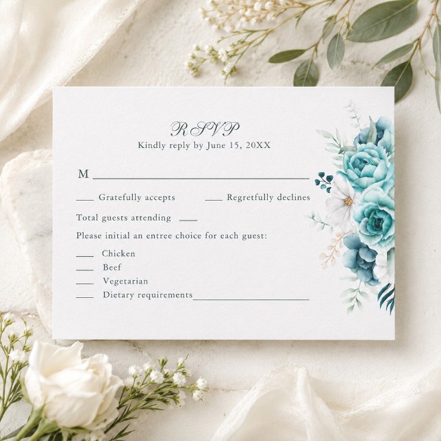 Teal Wildflower Wedding RSVP Card (Teal Wildflower Wedding RSVP Card)