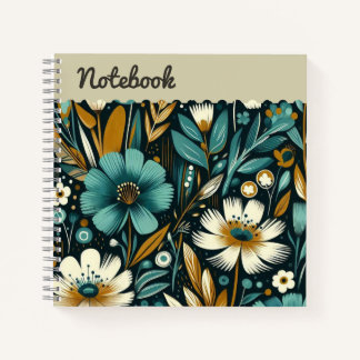 Teal Wildflowers & Birds – Modern Folk Art Label Notebook