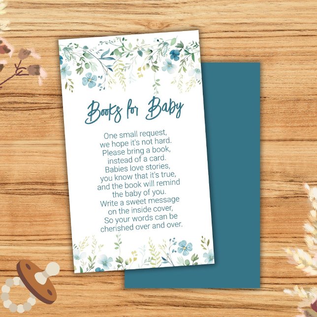 Teal Wildflowers Boy Baby Shower Books for Baby Enclosure Card (Creator Uploaded)