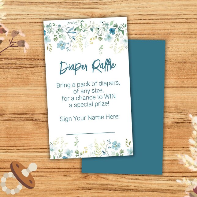 Teal Wildflowers Boy Baby Shower Diaper Raffle Enclosure Card (Creator Uploaded)