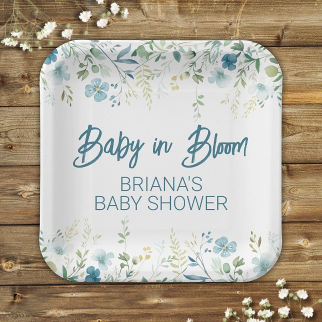 Teal Wildflowers Boy Baby Shower Paper Plate (Creator Uploaded)