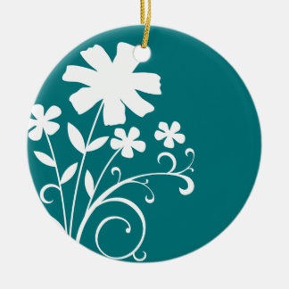 TEAL WILDFLOWERS CERAMIC TREE DECORATION