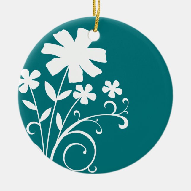 TEAL WILDFLOWERS CERAMIC TREE DECORATION (Front)