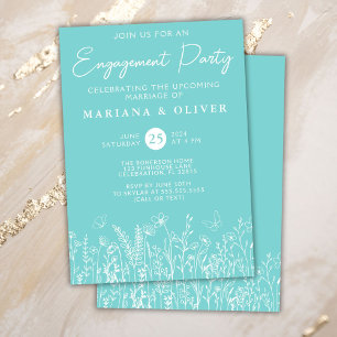 Teal Wildflowers Engagement Party Invitation