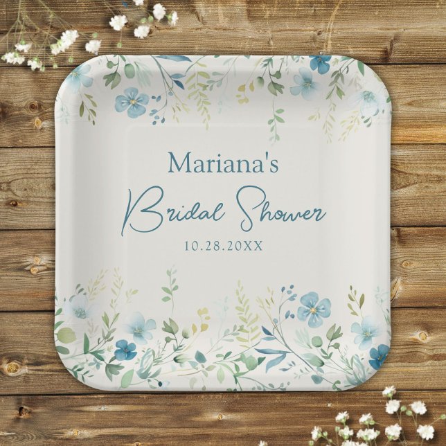 Teal Wildflowers on Beige Floral Bridal Shower Paper Plate (Creator Uploaded)