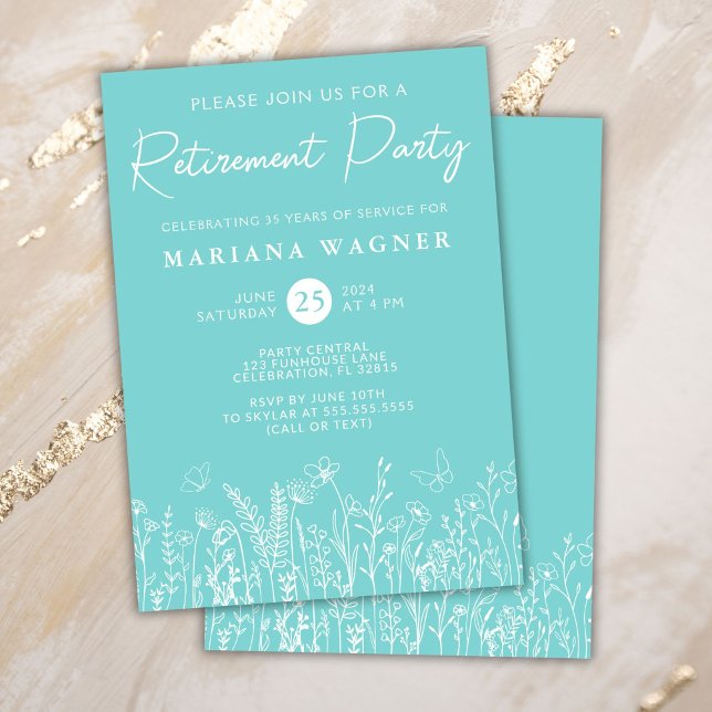 Teal Wildflowers Retirement Party Invitation (Creator Uploaded)