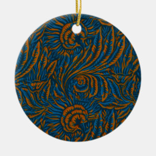 Teal William Morris Style Acanthus Leaf Botanical Ceramic Tree Decoration