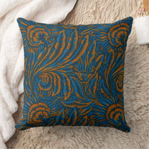 Teal William Morris Style Acanthus Leaf Botanical Cushion