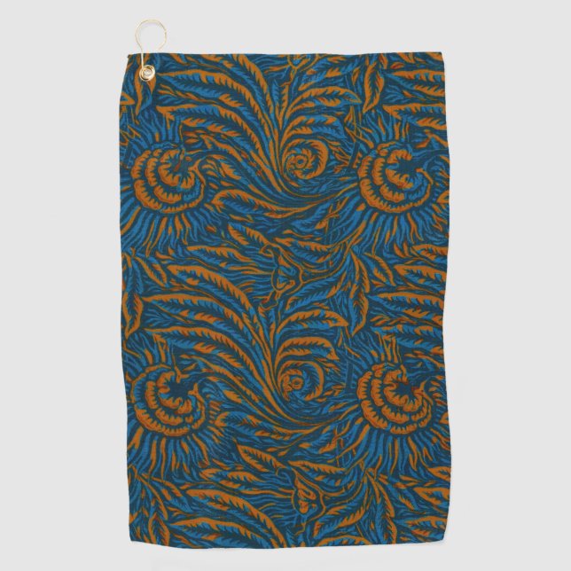 Teal William Morris Style Acanthus Leaf Botanical Golf Towel (Front)