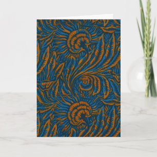 Teal William Morris Style Acanthus Leaf Botanical Holiday Card