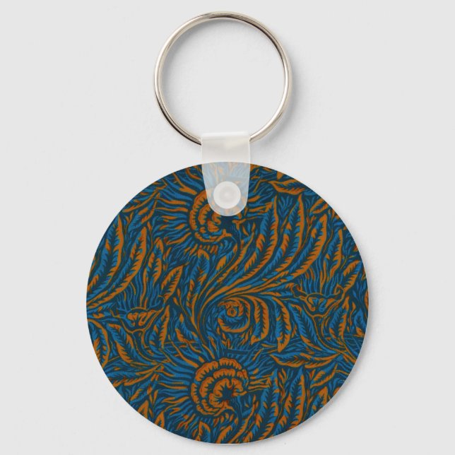 Teal William Morris Style Acanthus Leaf Botanical Key Ring (Front)
