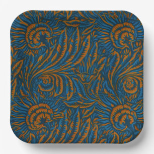 Teal William Morris Style Acanthus Leaf Botanical Paper Plate