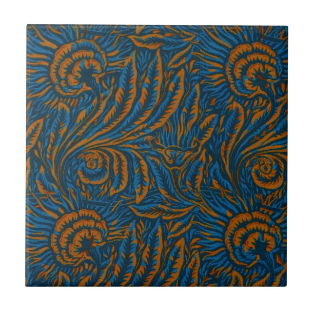 Teal William Morris Style Acanthus Leaf Botanical Tile (Front)