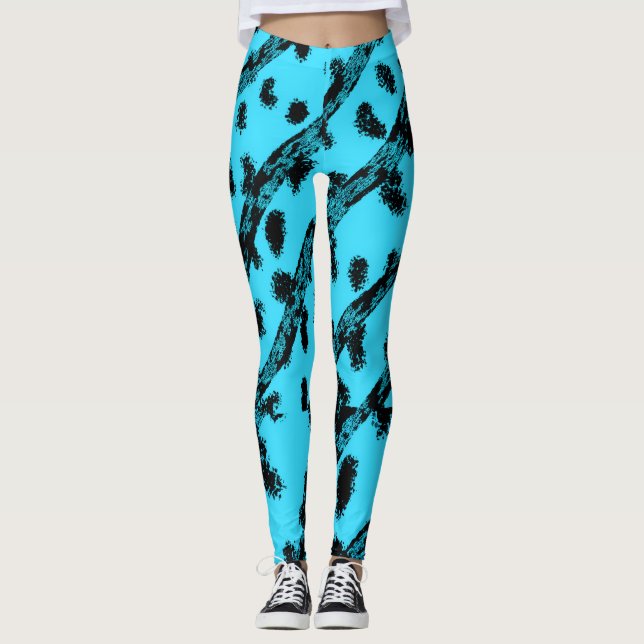 Teal with Black Spots and Stripes Leggings (Front)