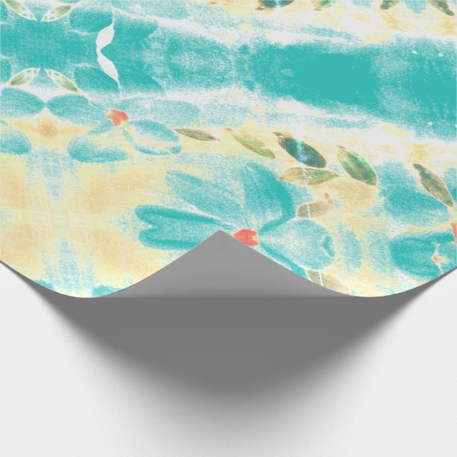 Teal With Floral Wrapping Paper (Corner)