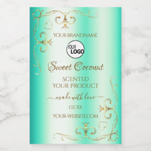 Teal with Gold Ornate Ornaments Product Label Logo
