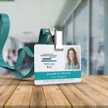 Teal with Logo & Photo Employee ID ID Badge<br><div class="desc">Horizontal employee ID badge personalised with photo and logo,  name and title,  and badge number and expiration date. Add name and title in white on teal.</div>